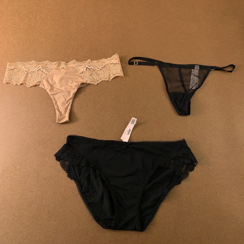 Victorias Secret Womens Size Large Black Beige Mixed‎ Cut Panties 3 Pieces NWT